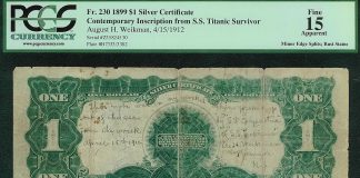 Titanic Survivor’s 1899 $1 Bill Certified by PCGS Currency Titanic survivor's $1 bill
