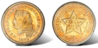 1879 Stellas Highlight Heritage US Coin Auctions at Long Beach 1879 Flowing Hair Stella graded PR64 by PCGS