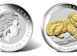 2012 Australian Koala 5 Oz and Gilded Silver Coin Issues 2012 Australian Koala Gilded Silver Coin