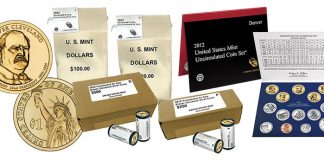 US Mint Set, Cleveland $1 Coin Releases in Week of May 21, 2012 2012 Mint Set and Grover Cleveland $1 rolls, bags and boxes