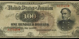 Watermelon Collection of Banknotes Offered by Stack’s Bowers in August Fr.377 1890 $100 Treasury Note Obverse