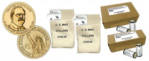 Grover Cleveland Presidential $1 coin, rolls, bags and boxes