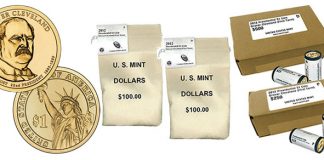 Grover Cleveland’s First Term Presidential $1 Coin Released Grover Cleveland Presidential $1 coin, rolls, bags and boxes