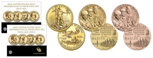 $1 Coin Sets, 2012-W Gold Eagle, Marines Medals