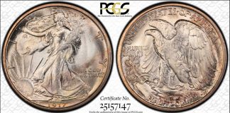 “Walker Showdown” Display at Philadelphia ANA World’s Fair of Money 1917-S Reverse 50c High Desert MS66+