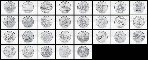 Circulating London 2012 Olympic and Paralympic 50p Commemorative Coins
