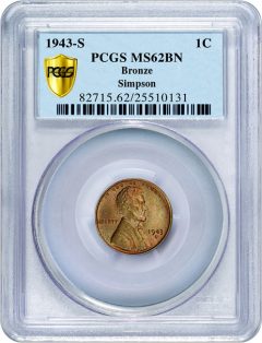 Simpson 1943-S bronze 1c PCGS MS62BN