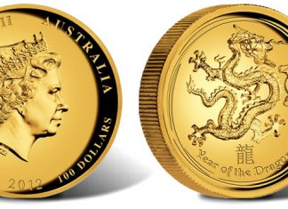Australian 2012 Year of the Dragon Gold Proof Coin in High Relief 2012 Year of the Dragon High Relief 1 oz Gold Proof Coin