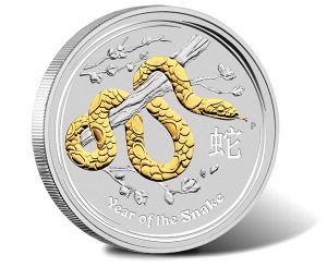 Australian 2013 Year of the Snake 1 oz Gilded Silver Coin