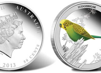 Budgerigar Lands on 2013 Australian Silver Proof Coin 2013 Budgerigar 1/2 oz Silver Proof Coin