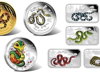 Australian 2013 Year of the Snake Coins in Color and Rectangle Size Australian 2013 Year of the Snake Coins - Colorized Gold and Silver and Rectangle Size
