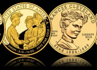Frances Cleveland First Spouse Gold Coins for First Term Frances Cleveland (First Term) First Spouse Gold Coins