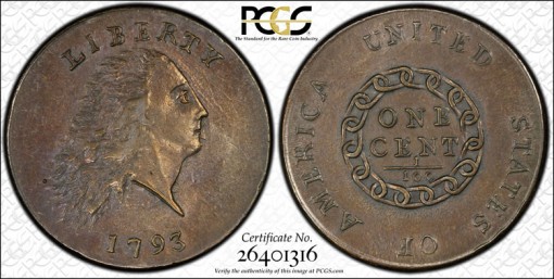 PCGS MS63BN 1793 Chain AMERICA large cent