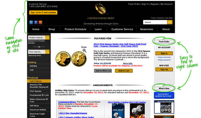 US Mint Website Global Header