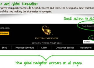 US Mint Updates Website, Customer Access Improved US Mint Website Global Header
