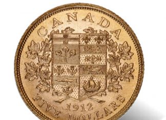 1912-1914 Gold Coins Offered by Royal Canadian Mint 1912 $5 Canadian gold coin