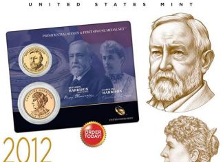 Harrison Presidential $1 Coin & First Spouse Medal Set Released Benjamin and Caroline Harrison Presidential $1 Coin and First Spouse Medal Set