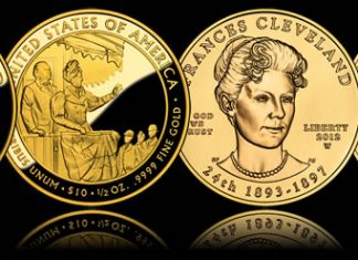 Frances Cleveland First Spouse Gold Coins for Second Term Frances Cleveland Second Term First Spouse Gold Coins