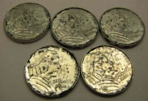 Wear Tested Five-Cent Coin of Dura-White-Plated Zinc