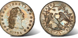 The Cardinal Collection Crosses Block Jan. 24 in Americana Sale 1794 Flowing Hair Silver Dollar