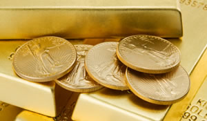 Gold bullion coins and bars