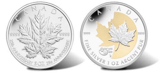 2013 $50 and $5 25th Anniversary Silver Maple Leaf Commemorative Coins