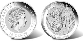 2013 Australian Koala Silver Coin in 1/10 Oz Size 2013 Australian Koala One-Tenth Ounce Silver Coin
