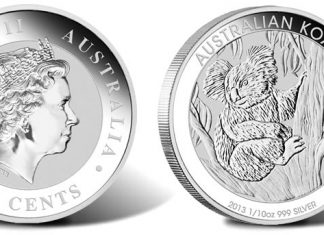 2013 Australian Koala Silver Coin in 1/10 Oz Size 2013 Australian Koala One-Tenth Ounce Silver Coin