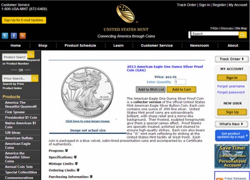 Older Version of US Mint Product Page