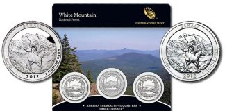 White Mountain National Forest Quarters Three-Coin Set Available White Mountain National Forest Quarters Three-Coin Set