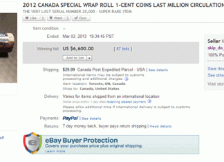 Roll of Last Canadian Pennies Auctioned for $6,600 2012 Canadian Special Wrap Roll Sold on eBay