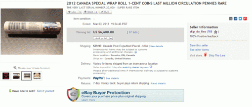 2012 Canadian Special Wrap Roll Sold on eBay