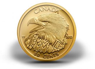 2013 Bald Eagle 1/25 Oz Gold Coin 12th in Canadian Series 2013 Bald Eagle Gold Proof Coin