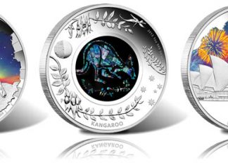 Aurora Australis, Opal Kangaroo and Sydney Opera House Silver Coins Aurora Australis, Opal Kangaroo and Sydney Opera House Silver Coins