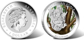 2013 Australian Koala Silver Coins in Color and Kilo Size 2013 Australian Koala 1 Ounce Silver Colored Coin