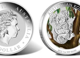 2013 Australian Koala Silver Coins in Color and Kilo Size 2013 Australian Koala 1 Ounce Silver Colored Coin