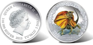 2013 Frilled Neck Lizard Silver Coin Begins Reptiles Series 2013 Frilled Neck Lizard Silver Proof Coin