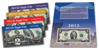 2013 $2 Single Note Collection Includes Four Banknotes 2013 $2 Single Note Collection