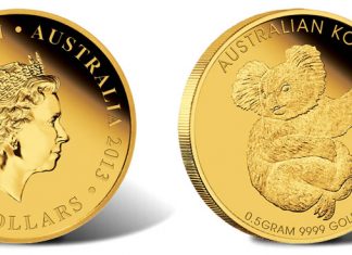 Australian Mini Koala 0.5g Gold Coin for 2013 2013 Australian Mini Koala 0.5g Gold Coin
