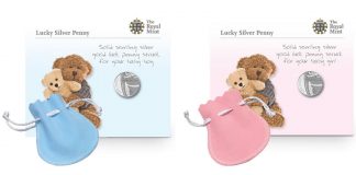 Royal Mint 2013 Lucky Silver Penny for UK Babies Born on July 22 2013 Lucky Silver Penny Presented in Blue and Pink Pouch