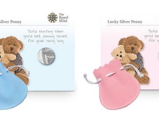 Royal Mint 2013 Lucky Silver Penny for UK Babies Born on July 22 2013 Lucky Silver Penny Presented in Blue and Pink Pouch
