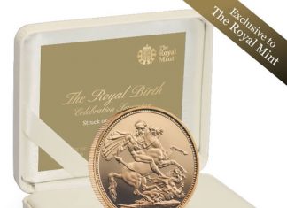 Royal Birth 2013 UK £5 Silver Sovereign Coin, Limited Gold 2013 Royal Birth Gold Sovereign