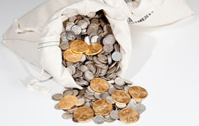 Bag of gold and silver coins