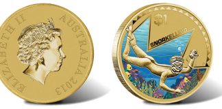 2013 $1 Young Collectors Snorkelling Coin, 2nd in Australian Series 2013 $1 Young Collectors Snorkelling Coin