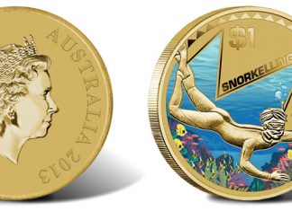 2013 $1 Young Collectors Snorkelling Coin, 2nd in Australian Series 2013 $1 Young Collectors Snorkelling Coin