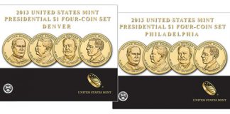 US Mint Sales: Numismatic Gold and Silver Coins Surge 2013 Presidential $1 Four-Coin Sets