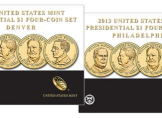 US Mint Sales: Numismatic Gold and Silver Coins Surge 2013 Presidential $1 Four-Coin Sets