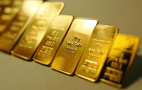 Gold bars, seven side-by-side