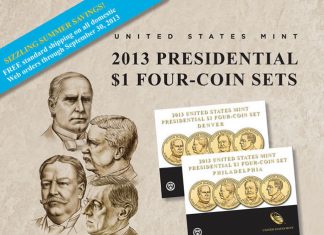 2013 Presidential $1 Four-Coin Sets from Denver and Philadelphia US Mint Promotion Image of its 2013 Presidential $1 Four-Coin Sets