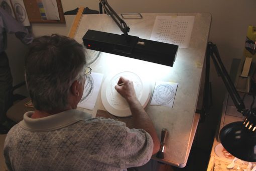 Don Everhart Sculpting Baseball Glove Design on Plaster Model